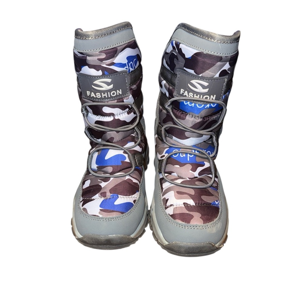 Kids Camouflage Winter Boots - Gray and Blue